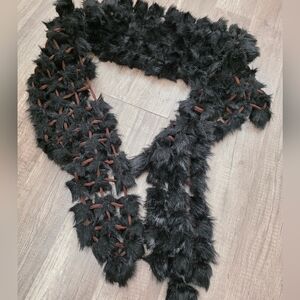 Elegant Black Faux Rabbit Fur Scarf Goth Classy Vintage